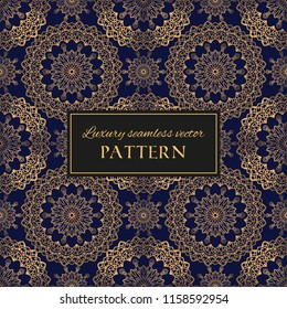 Luxury colorful ornate vector seamless pattern. Oriental texture with decorative golden mandala elements. Elegant background for premium design and decor