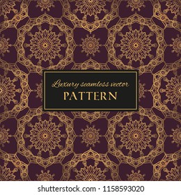 Luxury colorful ornate vector seamless pattern. Oriental texture with decorative golden mandala elements. Elegant background for premium design and decor