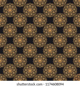 Luxury colorful ornate vector seamless pattern. Oriental geometric texture with decorative golden elements. Elegant vintage background for premium design and decor