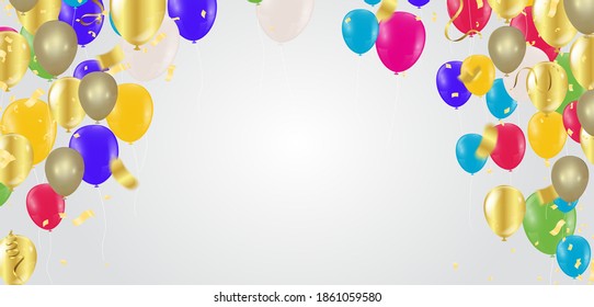 Luxury Colour Glossy Helium Balloons Background. Set of Balloons for Birthday, Anniversary, Celebration Party Decorations. Vector Illustration EPS10