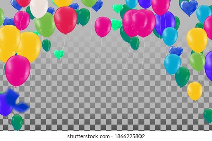 Luxury Colour Glossy Helium Balloons Background. Set of Balloons for Birthday, Anniversary, Celebration Party Decorations. Vector Illustration EPS10