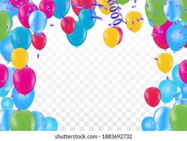 Luxury Colour Glossy Helium Balloons Background. Set of Balloons for Birthday, Anniversary, Celebration Party Decorations. Vector Illustration EPS10