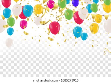 Luxury Colour Glossy Helium Balloons Background. Set of Balloons for Birthday, Anniversary, Celebration Party Decorations. Vector Illustration EPS10