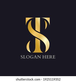 Luxury combination of letter S and T logo design. Gold text logo symbol.