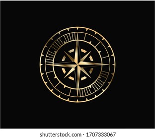 Luxury Compass logo design, with gold color. Navigation symbol vector isolated