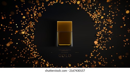 Luxury composition template for cosmetic product presentation with beautiful gold glitters decoration realistic vector