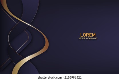 luxury concept template 3d curve shape ribbon and golden lines on violet background 