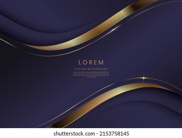 Planta de diseño de lujo 3d forma de curva en color púrpura sobre fondo violeta elegante y línea de cinta dorada con espacio de copia para texto. Ilustración del vector