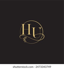 Concepto de lujo de la boda monograma de diseño círculo de letras y estilo orgánico HU