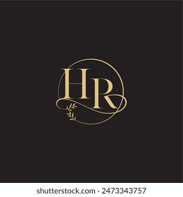 Concepto de lujo de boda monograma de diseño círculo de letras y estilo orgánico HR