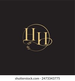 Concepto de lujo de boda monograma de diseño círculo de letras y estilo orgánico HH