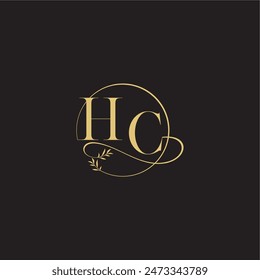 Diseño de monograma de boda de concepto de lujo círculo de letras y estilo orgánico HC
