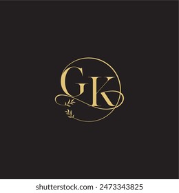 Concepto de lujo de boda monograma de diseño círculo de letras y estilo orgánico GK