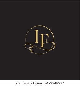 Concepto de lujo de boda monograma de diseño círculo de letras y estilo orgánico IF