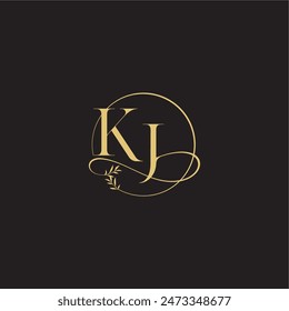Concepto de lujo de boda monograma de diseño círculo de letras y estilo orgánico KJ