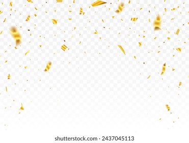 Luxury confetti flying for celebration party banner. Falling shiny golden confetti isolated on transparent background. vector illustration.