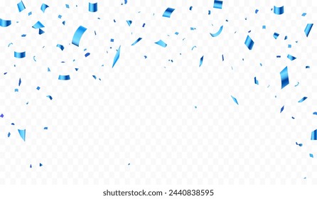 Luxury confetti flying for celebration party banner. Falling shiny blue confetti isolated on transparent background. vector illustration.