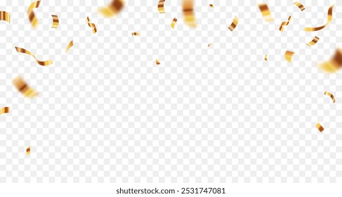 Luxury confetti flying for celebration party banner. Falling shiny golden confetti isolated on transparent background. confetti illustration.