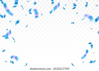 Confeti de lujo que vuela para el Anuncio del partido de la celebración, confeti azul brillante que cae aislado en fondo transparente. Cumpleaños, Festiva, Año Nuevo, Fiesta del carnaval, confeti,