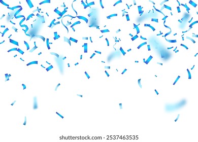 Confeti de lujo que vuela para el Anuncio del partido de la celebración, confeti azul brillante que cae aislado en fondo transparente. Cumpleaños, Festiva, Año Nuevo, Fiesta del carnaval, confeti,