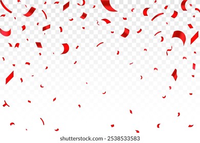 Luxury confetti flying for celebration party banner. Falling shiny red confetti isolated on transparent background. confetti illustration.
