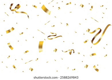 Luxury confetti flying for celebration party banner. Falling shiny golden confetti isolated on transparent background. confetti illustration.