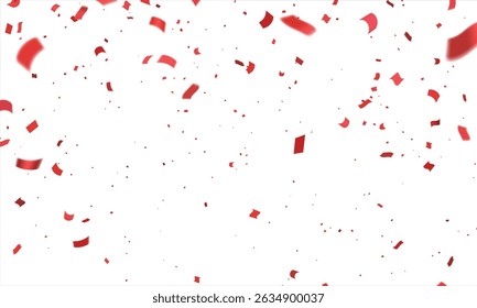 Luxury confetti flying for celebration party banner, Falling shiny red color confetti isolated on transparent background. Birthday, Holiday, New Year, Carnival festivity, confetti