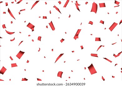 Luxury confetti flying for celebration party banner, Falling shiny red color confetti isolated on transparent background. Birthday, Holiday, New Year, Carnival festivity, confetti
