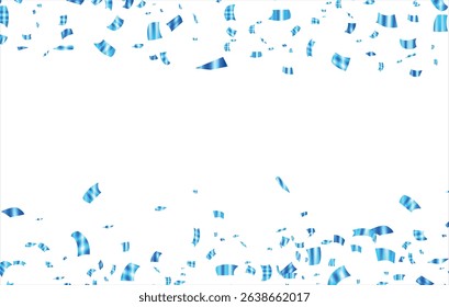 Luxury confetti flying for celebration party banner. Falling shiny blue confetti isolated on a white background,  birthday party or an event celebration invitation or decoration.