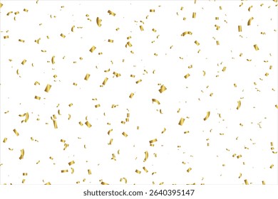 Luxury confetti flying for celebration party banner, Falling shiny gold confetti isolated on white background, Decoration Birthday, Holiday, New Year, Carnival festivity, confetti, serpentine, tinsel.