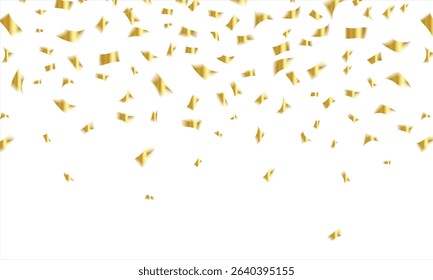 Luxury confetti flying for celebration party banner, Falling shiny gold confetti isolated on white background, Decoration Birthday, Holiday, New Year, Carnival festivity, confetti, serpentine, tinsel.