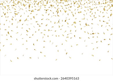 Luxury confetti flying for celebration party banner, Falling shiny gold confetti isolated on white background, Decoration Birthday, Holiday, New Year, Carnival festivity, confetti, serpentine, tinsel.