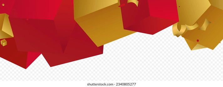 Luxury Confetti Flying Party Vector Panoramic Transparent Background. 3d Box Fly Glitter Wallpaper. Orange Shape Geometric Banner. Volume Cube Render Design.