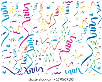 Luxury confetti isolated on white background. Vector illustration. Graphic particles. Red, green, yellow, blue, golden, pink, orange and violet elements for celebrations, anniversary and holidays.