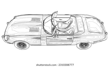 Luxury convertible car. Coloring pages for adults drawing. Line art picture. Car cabriolet with outlines. Vector illustration vehicle. Black contour sketch illustrate Isolated on white background..