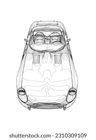 Luxury convertible car. Coloring pages for adults drawing. Line art picture. Car cabriolet with outlines. Vector illustration vehicle. Black contour sketch illustrate Isolated on white background..
