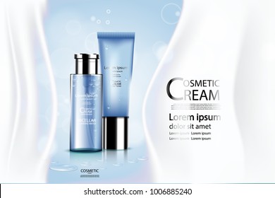 Luxury cosmetic Bottle package skin care cream, Beauty cosmetic product poster, with Bokeh and Water background