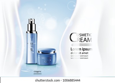 Luxury cosmetic Bottle package skin care cream, Beauty cosmetic product poster, with Bokeh and Water background