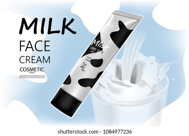Luxury cosmetic Bottle package skin care cream, Beauty cosmetic product poster, with milk splash background