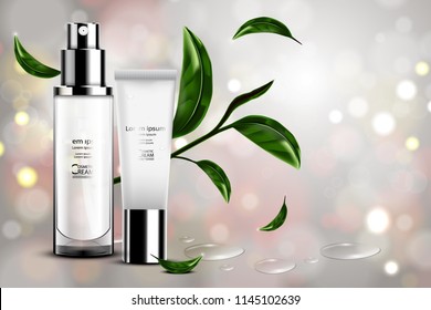 Luxury cosmetic Bottle package skin care cream, Beauty cosmetic product poster, with Bokeh background