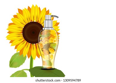 Luxury cosmetic Bottle package skin care cream, Beauty cosmetic product poster, with  Sunflower background