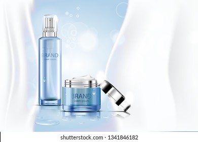 Luxury Cosmetic Bottle Package Skin Care Cream, Beauty Cosmetic Product Poster, With Bokeh And Water Background