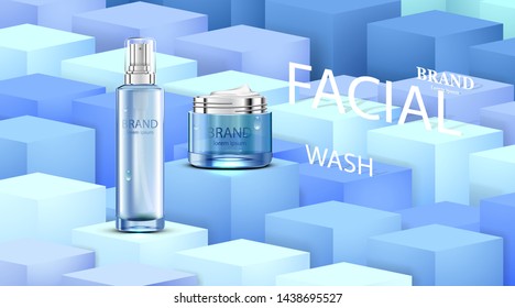 Luxury cosmetic Bottle package skin care cream, Beauty cosmetic product poster, with cube background