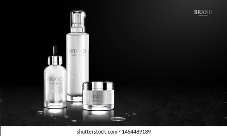 Luxury cosmetic Bottle package skin care cream. Beauty cosmetic product poster, with light and black background