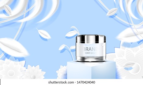 Luxury cosmetic Bottle package skin care cream, Beauty cosmetic product poster, with white paper craft background