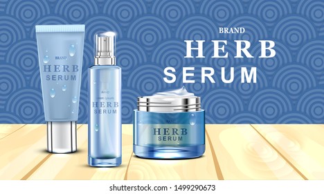 Luxury cosmetic Bottle package skin care cream, Beauty cosmetic product poster, with blue background