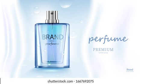 Luxury cosmetic Bottle package skin care cream, Beauty cosmetic product poster, with water drop and blue color background