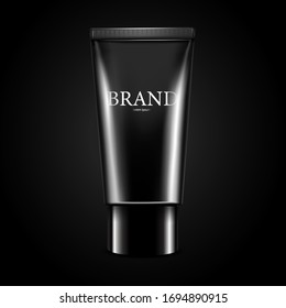 Luxury cosmetic Bottle package skin care cream, Beauty cosmetic product poster, Luxury Black package and black and gold color sparkle background