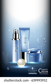 Luxury cosmetic Bottle package skin care cream, Beauty cosmetic product poster, with pearl and Bokeh background