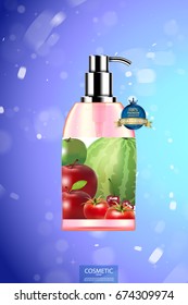 Luxury cosmetic Bottle package skin care cream, Apple cream and gel, Beauty cosmetic product poster, with Bokeh background
